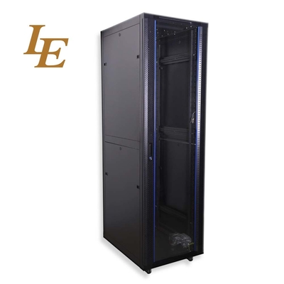 19 inch 18U-42U Floor Standing Rack Cabinets Network Solutions 2 Sections Side Panels With Decorative Strips On Glass Door