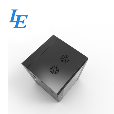 19 Inches Standard 6U 9U 600x550mm 600x600mm Dual Section Hinge Type RAL9004 Black Wall Mounted Enclosure Cabinet With Tempered Glass Front Door And Removable Side Panels
