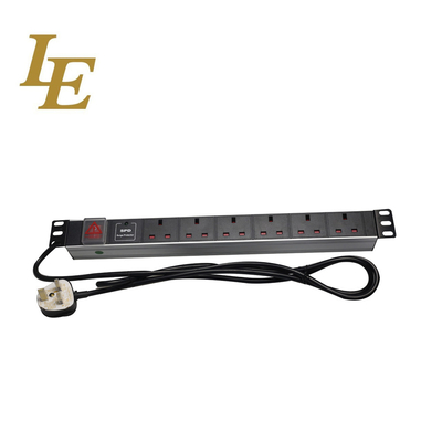 19 Inch Black Aluminum 6way 8-Outlet UK PDU With Switch 3x1.5mm² Cable With BS1363 13A British Plug