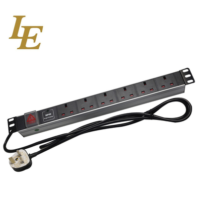 19 Inch Black Aluminum 6way 8-Outlet UK PDU With Switch 3x1.5mm² Cable With BS1363 13A British Plug
