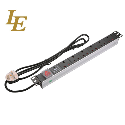 19 Inch Black Aluminum 6way 8-Outlet UK PDU With Switch 3x1.5mm² Cable With BS1363 13A British Plug