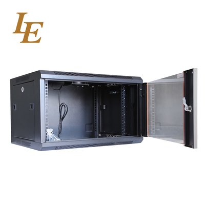 19 Inch 4U 6U 9U 12U 600mm Width RAL9004 Black Single Section Wall Mounted Cabinets Tempered Glass Front Door with Locks