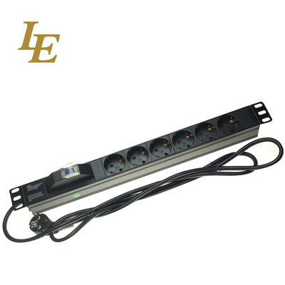 Vertical Aluminum 12ways Europe Germany PDU Black 19Inch Horizontal 6ways 8outlets Schuko Germany Type Power Distribution Unit IT Network Cabinet Smart Socket PDU  with Switch 3x1.5mm² 2M Long Cable
