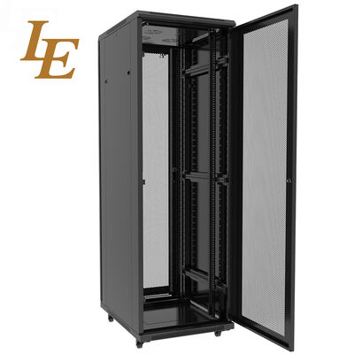 19" 42U 600mm 800mm Width Rack Cabinet Stand Alone RAL9004 Black High Ventilation Server Rack Data Center IT Cabinet Perforated Door Dual Open Door with Handle Lock