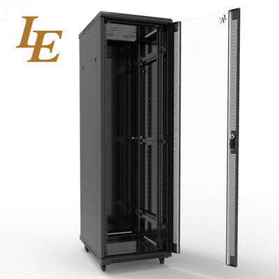 Server Rack Cabinet 42U Tempered Glass Front Door Solid Metal Rear Door with Cable Management Adjustable Feet and Castors