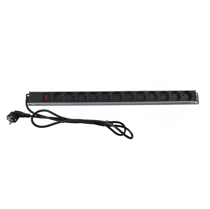 Vertical Aluminum 12ways Europe Germany PDU Black 19Inch Horizontal 6ways 8outlets Schuko Germany Type Power Distribution Unit IT Network Cabinet Smart Socket PDU  with Switch 3x1.5mm² 2M Long Cable