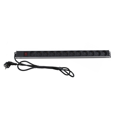 Vertical Aluminum 12ways Europe Germany PDU Black 19Inch Horizontal 6ways 8outlets Schuko Germany Type Power Distribution Unit IT Network Cabinet Smart Socket PDU  with Switch 3x1.5mm² 2M Long Cable
