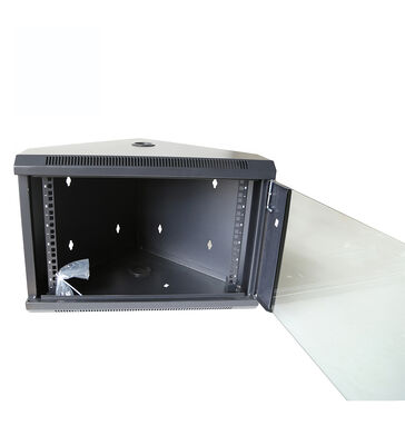 Wall Mount Server Rack Custom 19 Inch 18U Single Section SPCC Cold Rolled Steel L Shaped 600mm Tempered Glass Door Fan Stock