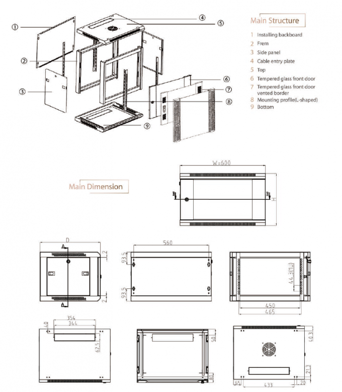Small Server Rack Cabinet 9U 19 Inch Wall Mount Network Data Cabinet CE ...