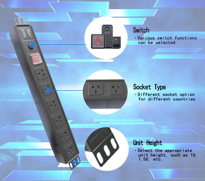 19 Inch Aluminum Black IEC Type 6 Ways 8 Outlets C13 C14 Power Distribution Unit 16Amp/32Amp With Commando Plug Available IEC320 Smart Socket PDU 2