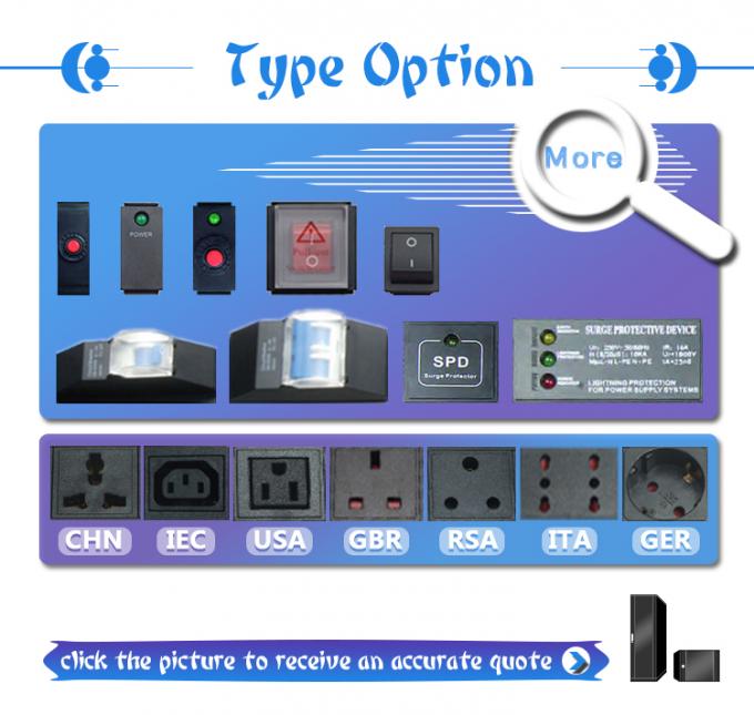 19 Inch Aluminum Black IEC Type 6 Ways 8 Outlets C13 C14 Power Distribution Unit 16Amp/32Amp With Commando Plug Available IEC320 Smart Socket PDU 3